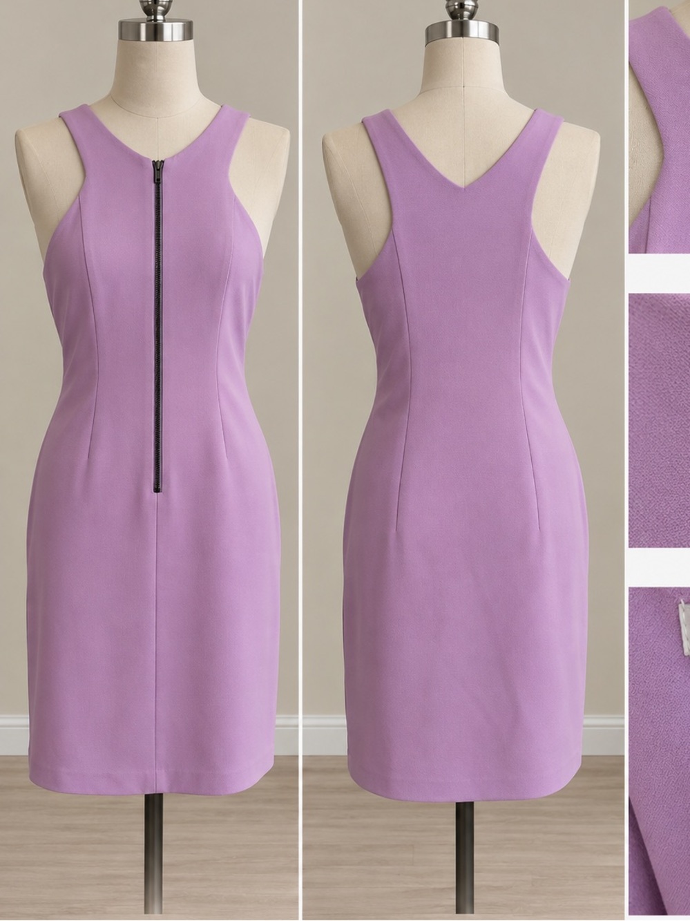 Bar III Lilac Zip-Front Midi Sheath Dress